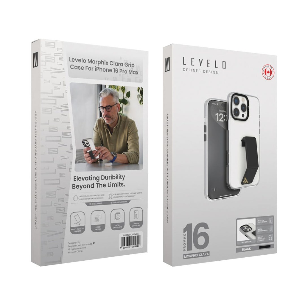 Levelo Morphix Clara Grip Case-iPhone 16 Pro Max-Black