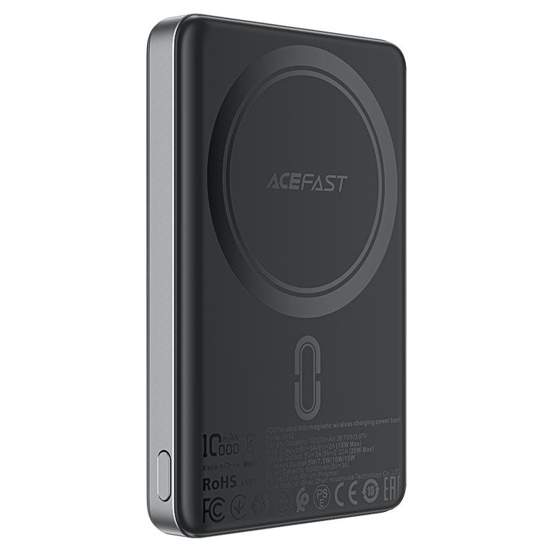 ACEFAST M12-10000 PD20W ULTRA-THIN MAGNETIC WIRELESS CHARGING POWER BANK BLACK