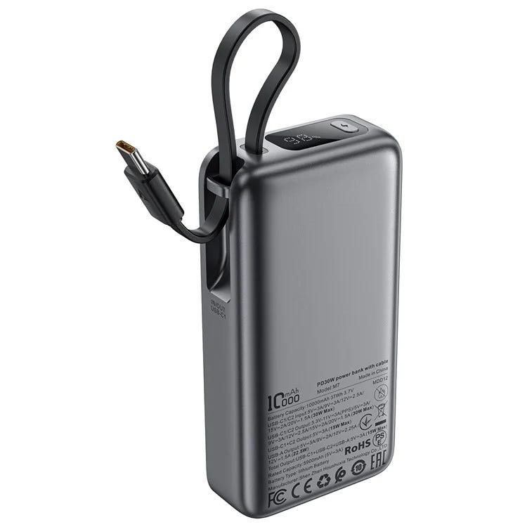 ACEFAST M7-10000 PD30W POWER BANK WITH CABLE BLACK