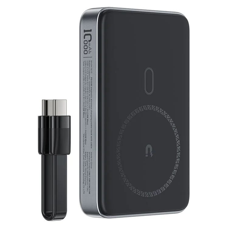 ACEFAST M10-10000 PD30W MAGNETIC WIRELESS CHARGING POWER BANK WITH CABLE BLACK