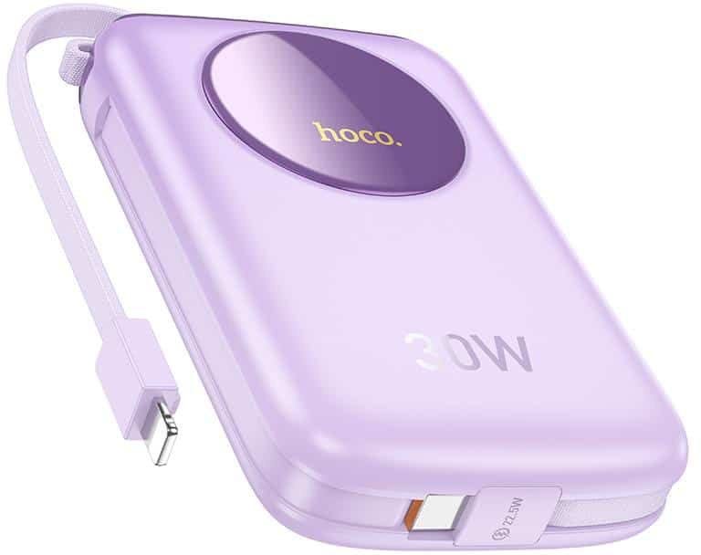 HOCO Q19 Lucky 30W fully compatible power bank with digital display and cable(10000mAh) Purple
