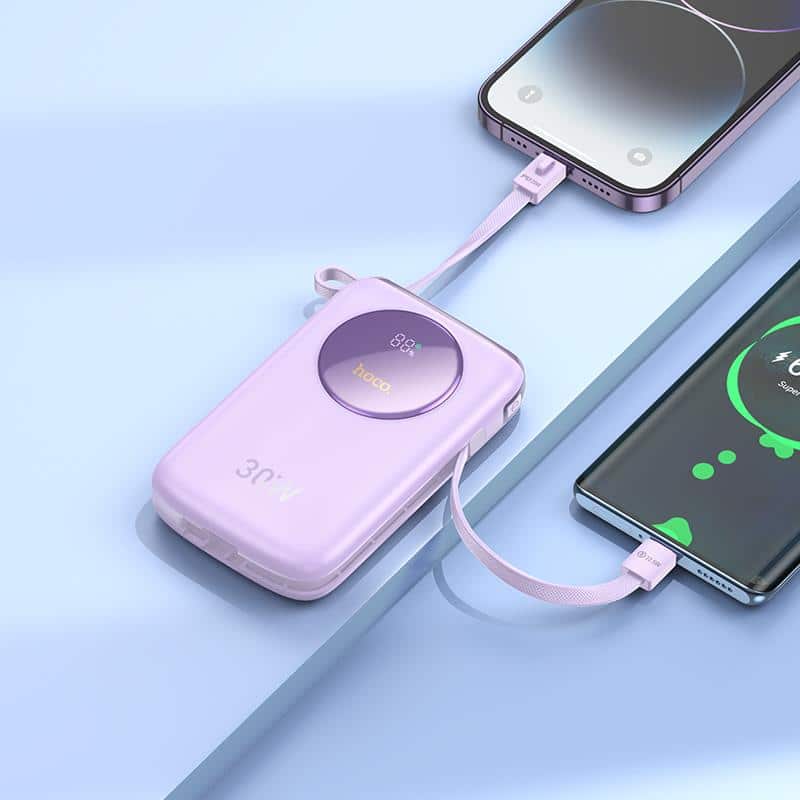 HOCO Q19 Lucky 30W fully compatible power bank with digital display and cable(10000mAh) Purple