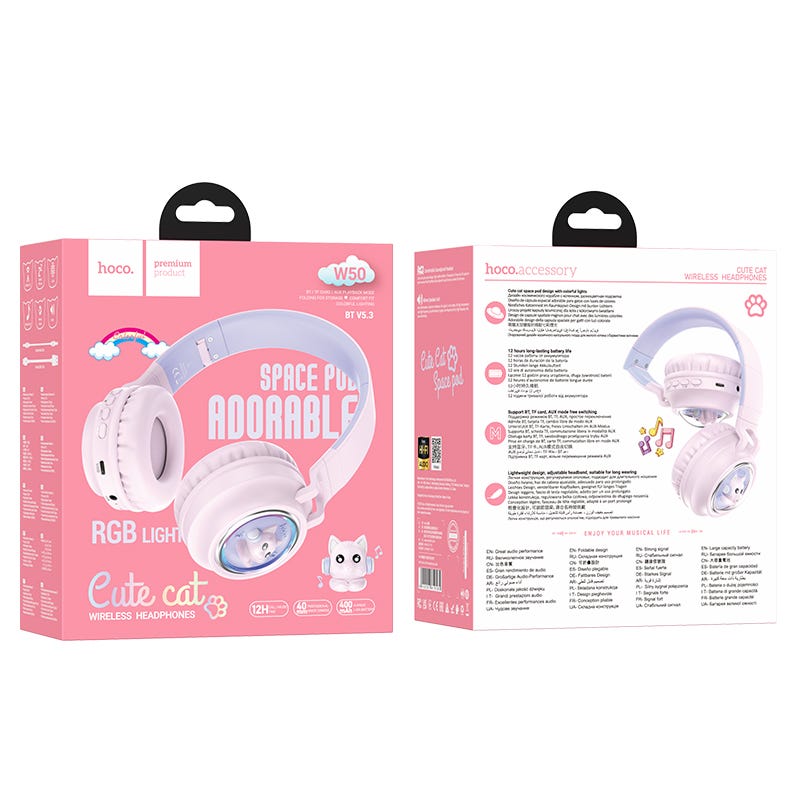HOCO W50 Cute fun BT headphones pink