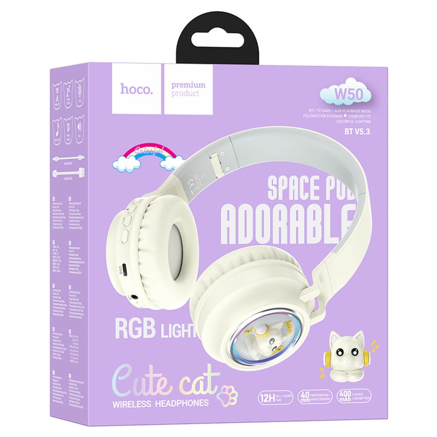 HOCO W50 Cute fun BT headphones milky white