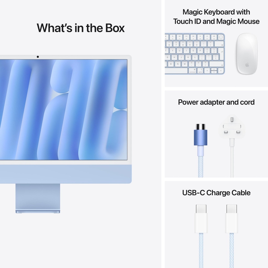Apple 24-inch iMac with Retina 4.5K M4 chip with 10 core CPU and 10 core GPU, 16GB, 512GB SSD Blue