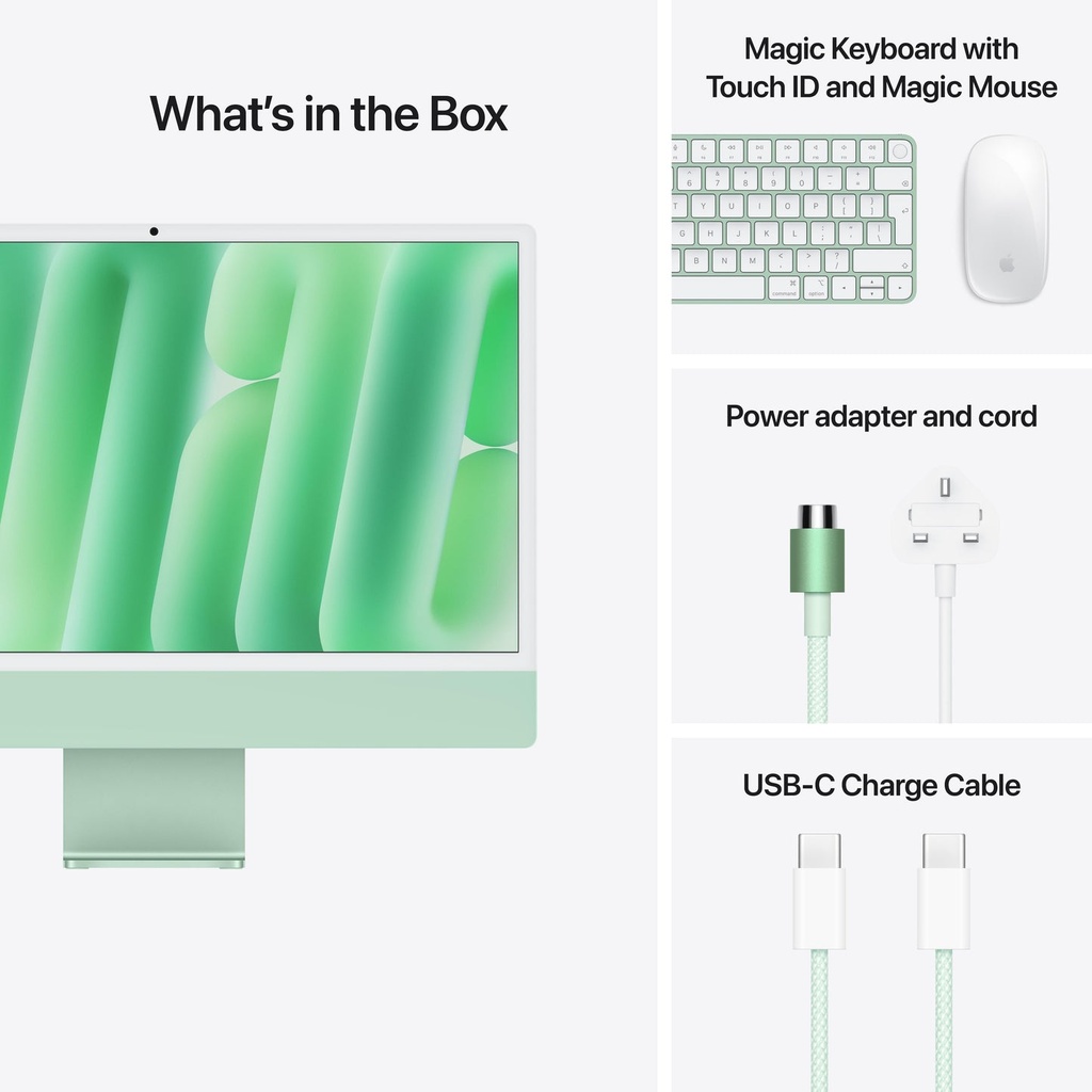 Apple 24-inch iMac with Retina 4.5K M4 chip with 8 core CPU and 8 core GPU, 16GB, 256GB SSD Green