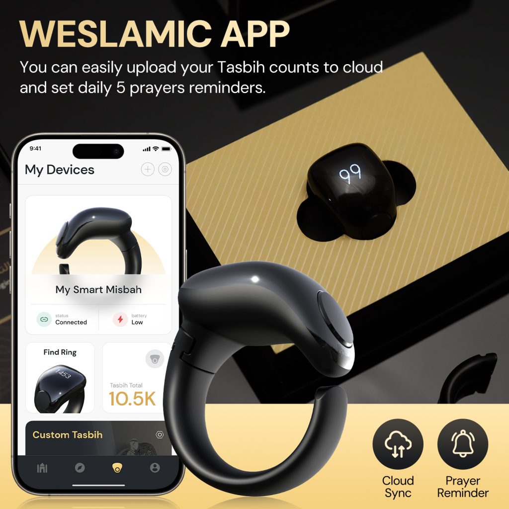 Weslamic iTasbih Ring - Salam BLACK, 20mm&22mm
