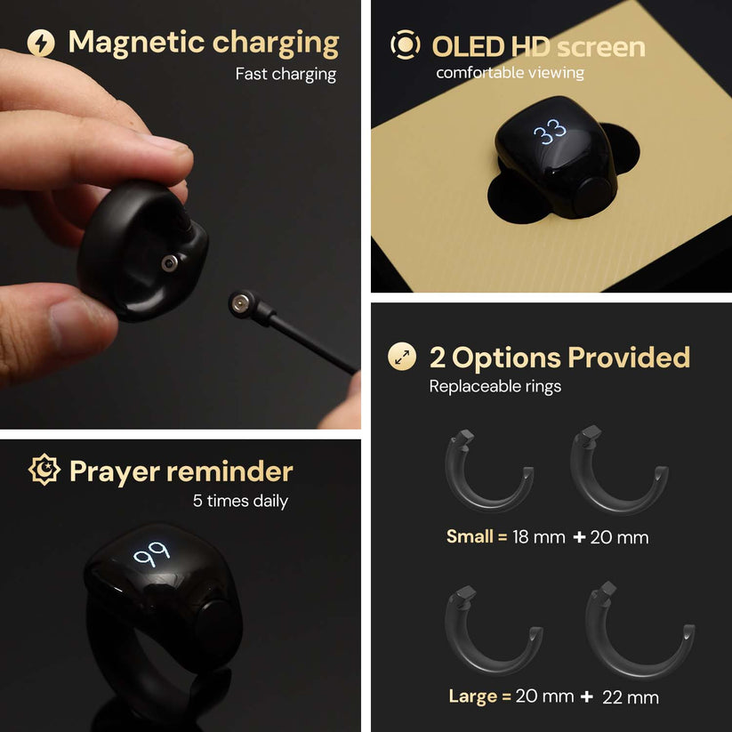 Weslamic iTasbih Ring - Salam BLACK, 20mm&22mm