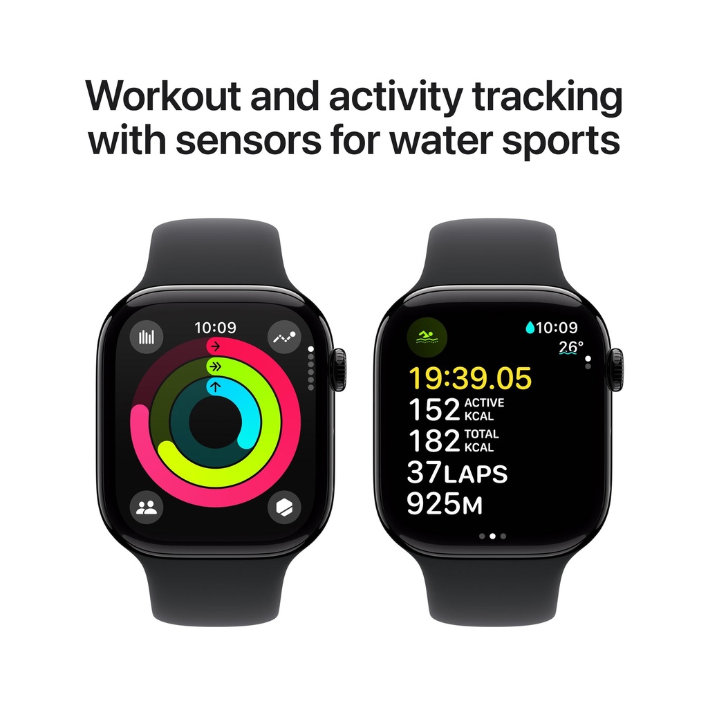  Apple Watch Series 10 GPS 46mm Jet Black Aluminium Case with Black Sport Band - M/L