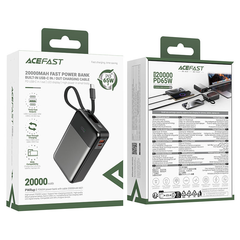 Acefast M21-20000 PD65W power bank with cable