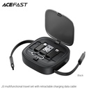 Acefast J3 multifunctional travel set with retractable charging data cable, Black