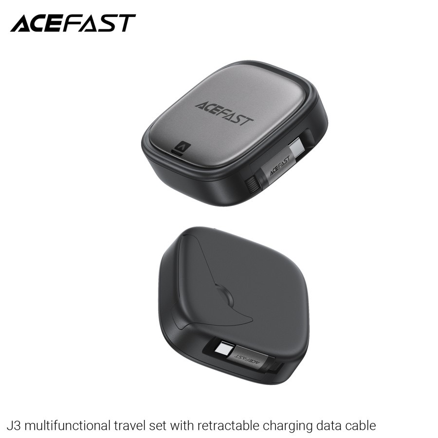 Acefast J3 multifunctional travel set with retractable charging data cable, Black
