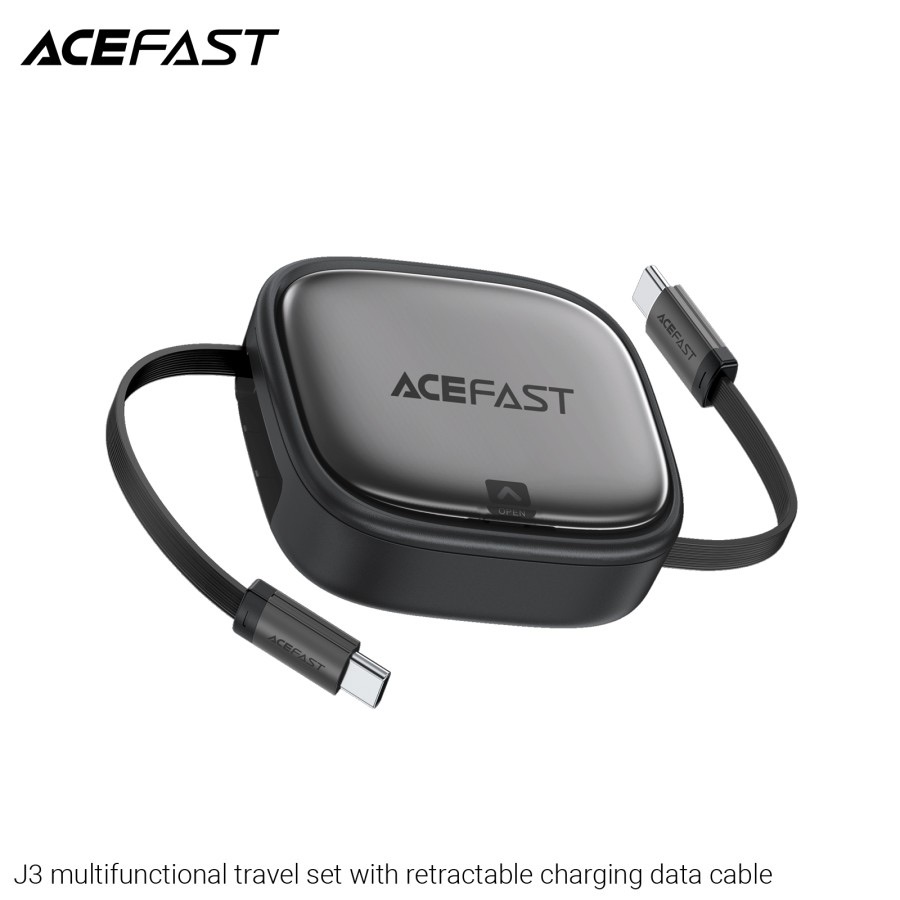 Acefast J3 multifunctional travel set with retractable charging data cable, Black