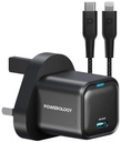Powerology Ultra-Compact GaN Charger With USB-C To Lightning Cable 1.2m/4ft , Black