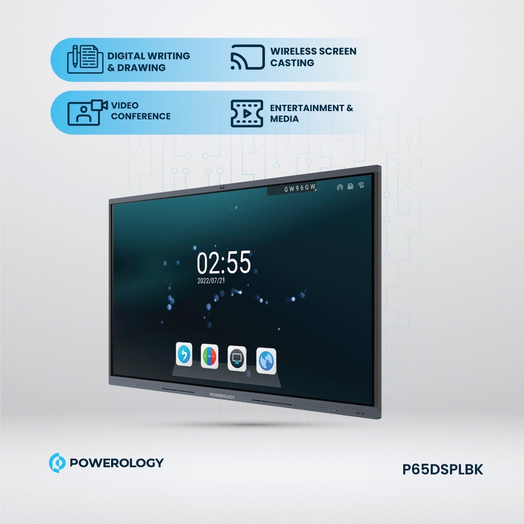 Powerology Dual Windows & Android Interactive Smartboard 65" - Black Black