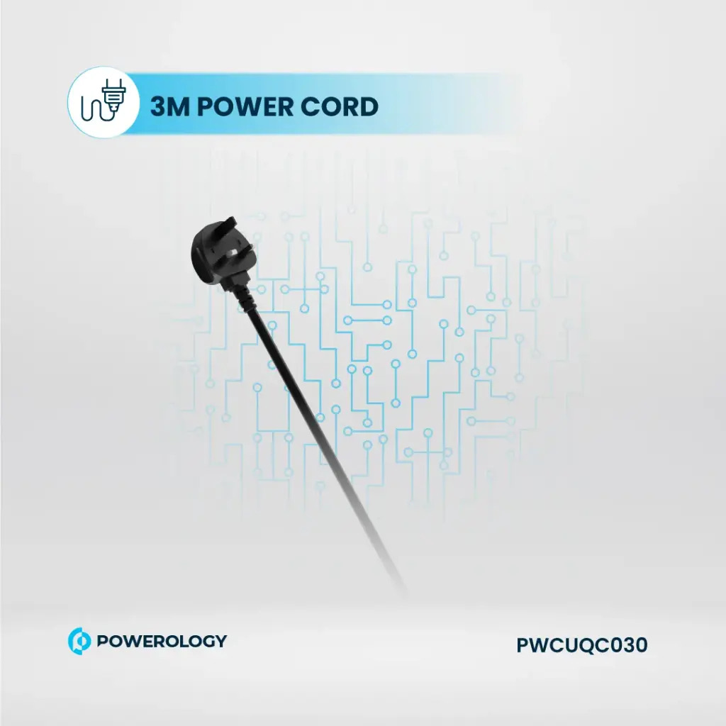 Powerology 2500W 6 AC Power Strip With Built-In Retractable Cables , Black