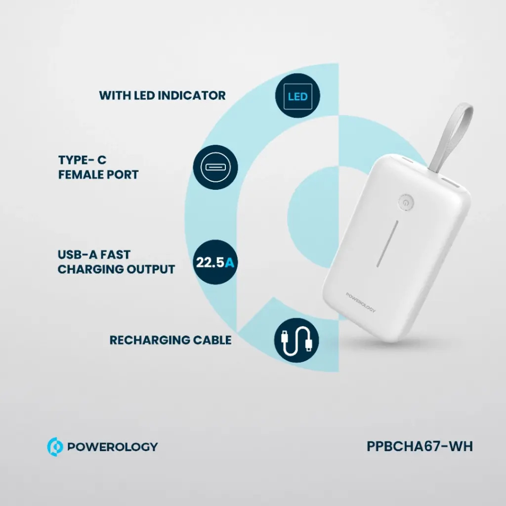 Powerology 20000mAh Power Bank , White