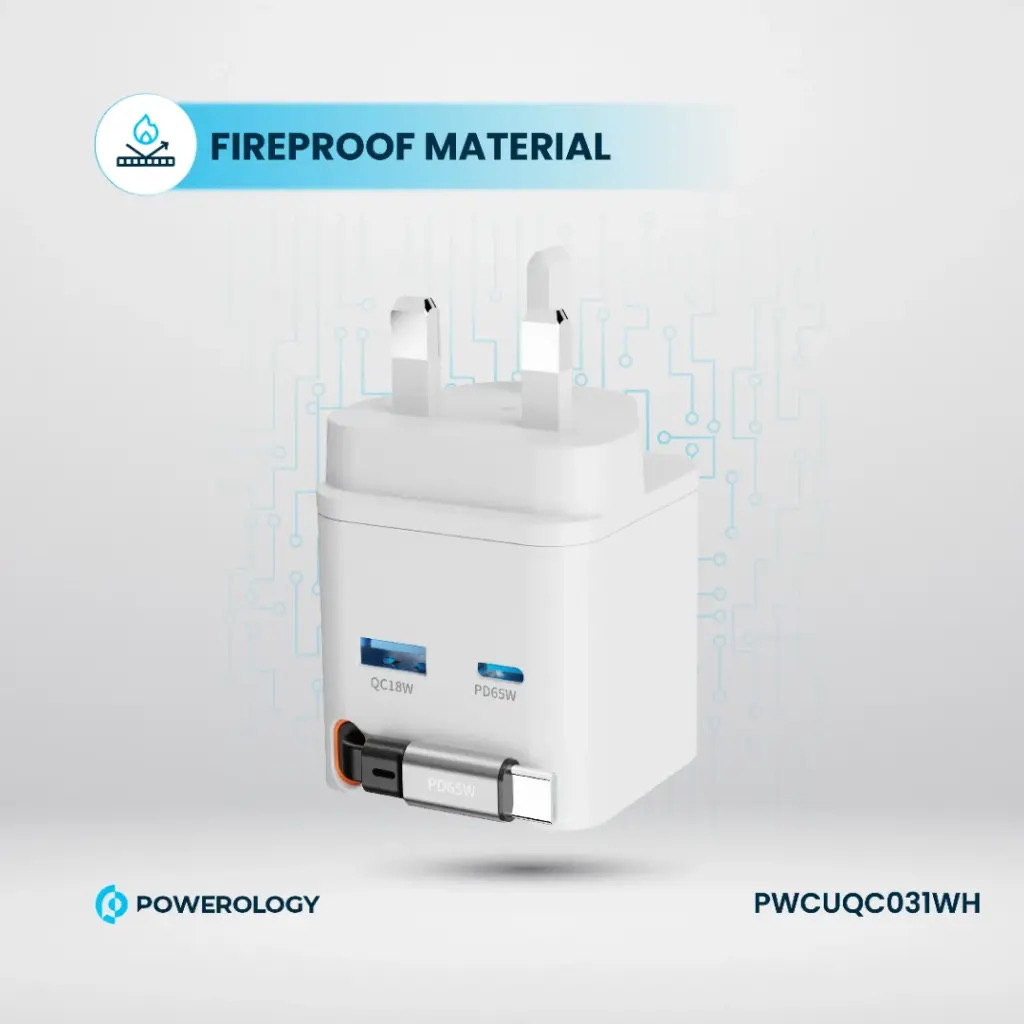 Powerology Dual Port | Retractable GaN Charger , White