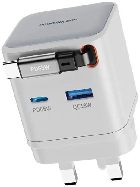 Powerology Dual Port | Retractable GaN Charger , White