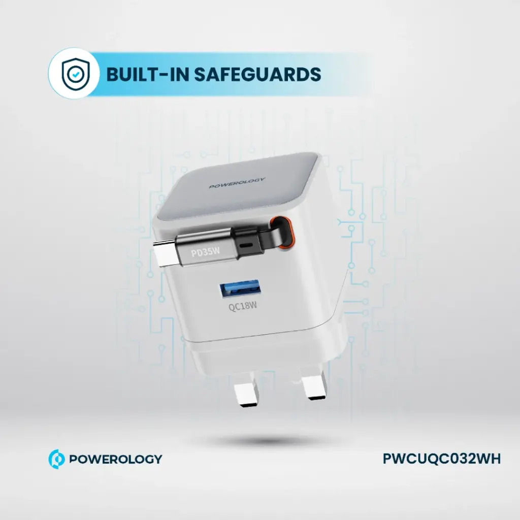 Powerology Dual Port | Retractable GaN Charger , White