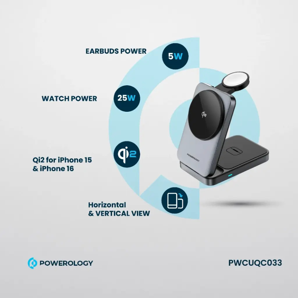 Powerology Qi2 Fast Charging Multi-Device Hub , Black