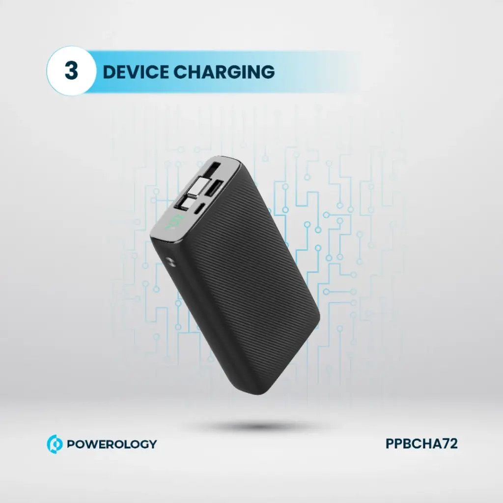 Powerology 20000mAh Retractable Cable Power Bank , Black