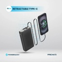 Powerology 20000mAh Retractable Cable Power Bank , Black