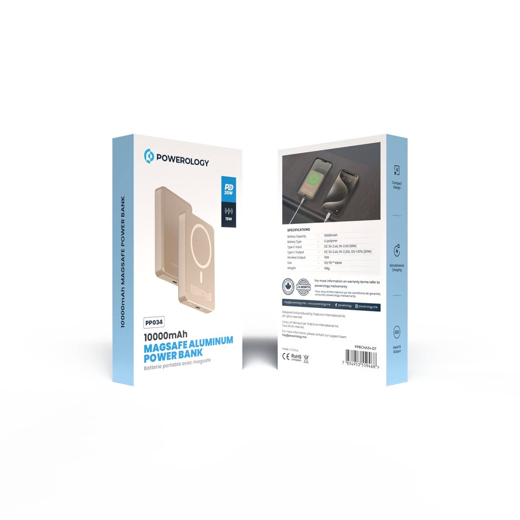 Powerology 10000mAh Magsafepower Glass Surface  , Desert 
Titanium
