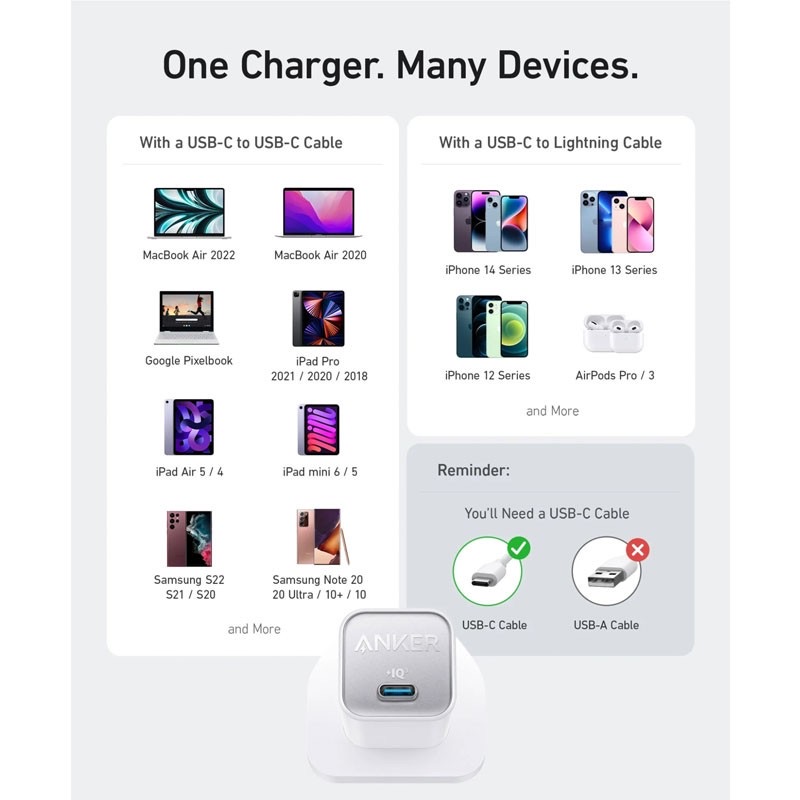 Anker 511 Charger (Nano 3, 30W) B2B - Sa/Kw/Ae/Sg/My/Hk White Iteration 1 A2147K21
