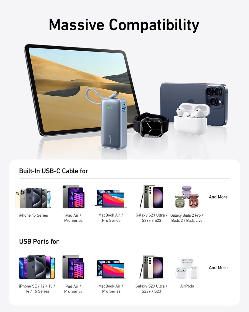 Anker Nano Power Bank(30W,Built-In Usb-C Cable) B2B - Un (Excluded Cn, Europe) Blue Iteration 1