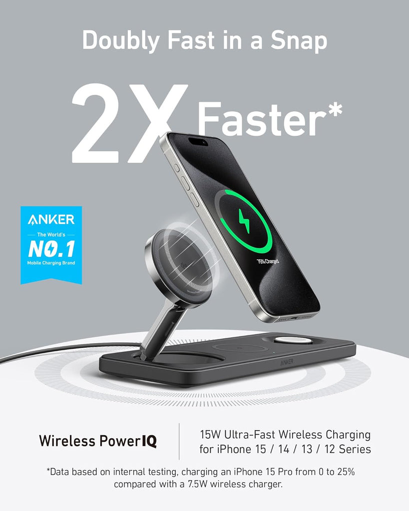 Anker B25M1211 Bundle Of 3 In 1 Mpp Qi2 With Uk Charger