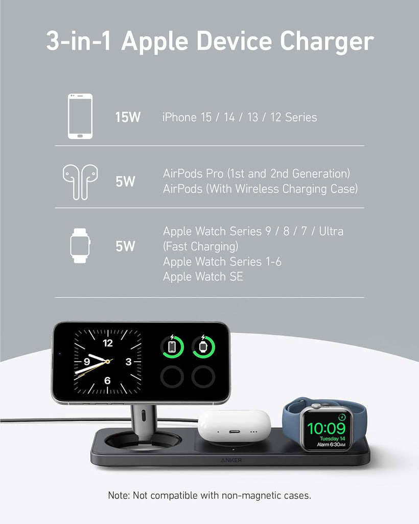 Anker B25M1211 Bundle Of 3 In 1 Mpp Qi2 With Uk Charger