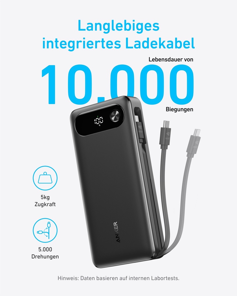 Anker A1383H11 Power Bank (20K, 87W, Built-In Usb-C Cable) B2B - Un (Excluded Cn, Europe) Black Ite
