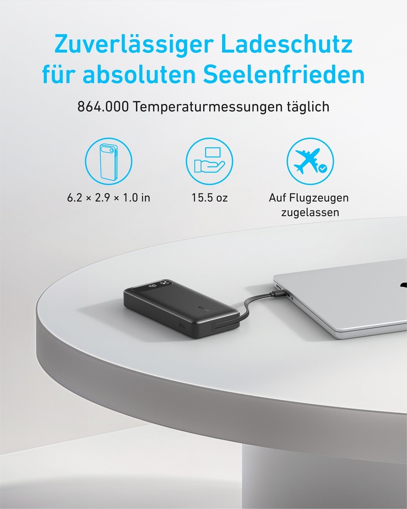 Anker A1383H11 Power Bank (20K, 87W, Built-In Usb-C Cable) B2B - Un (Excluded Cn, Europe) Black Ite