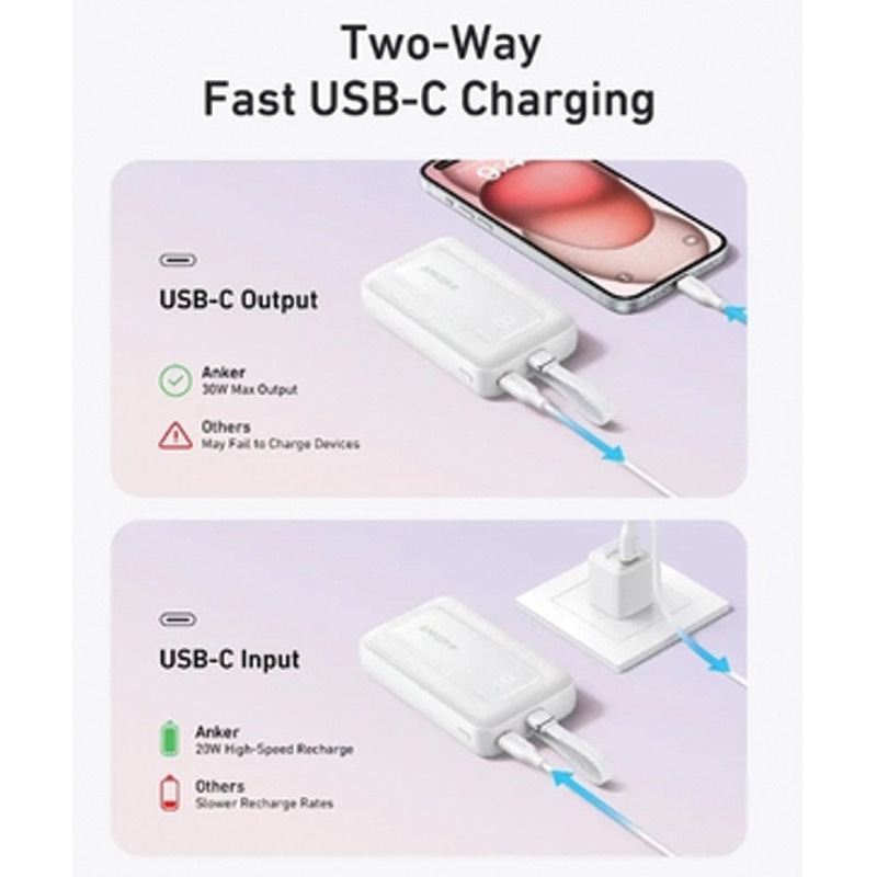 Anker A1689H11 Power Bank (20K, 30W, Built-In Usb-C Cable) B2B - Un (Excluded Cn, Europe) Bl