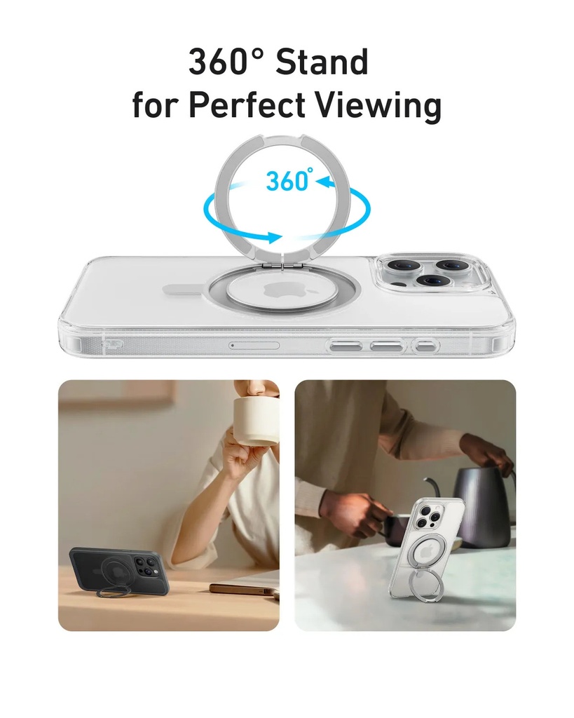 Anker A90H1H0A Maggo Magnetic Case With Stand 360 Ring Stand, Clear A