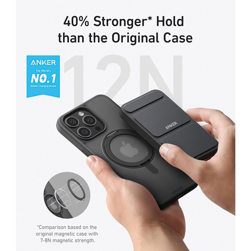 Anker A90H1H0C Maggo Magnetic Case With Stand 360 Ring Stand, Clear C
