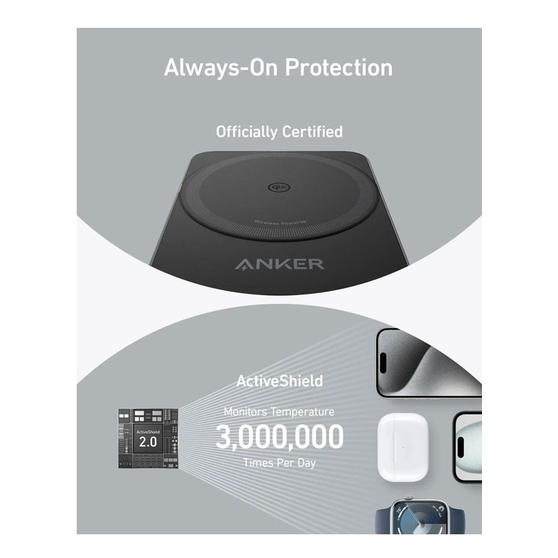 Anker B2557212 Maggo Wireless Charging Station (15W, Foldable 3-In-1) Black 2