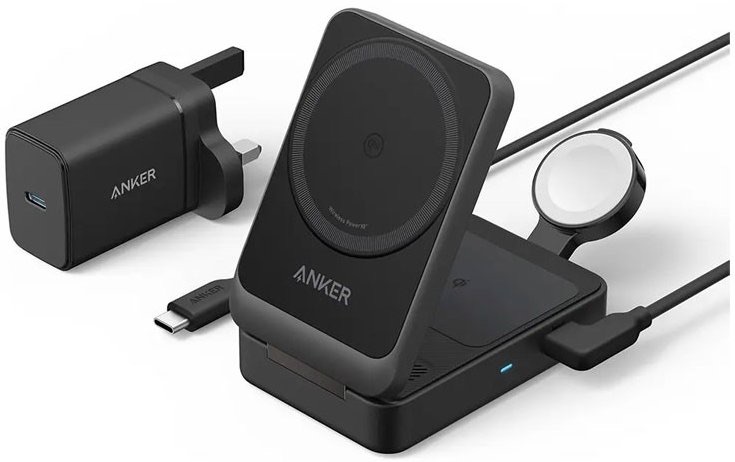 Anker B2557212 Maggo Wireless Charging Station (15W, Foldable 3-In-1) Black 2