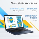 ASUS Vivobook 15,X1504VA-NJ123W,Intel® Core™ i5-1335U Processor,DDR4 8GB,512GB SSD,Intel® UHD Graphics,15.6-inch FHD (1920 x 1080) 16:9 ,Quiet Blue