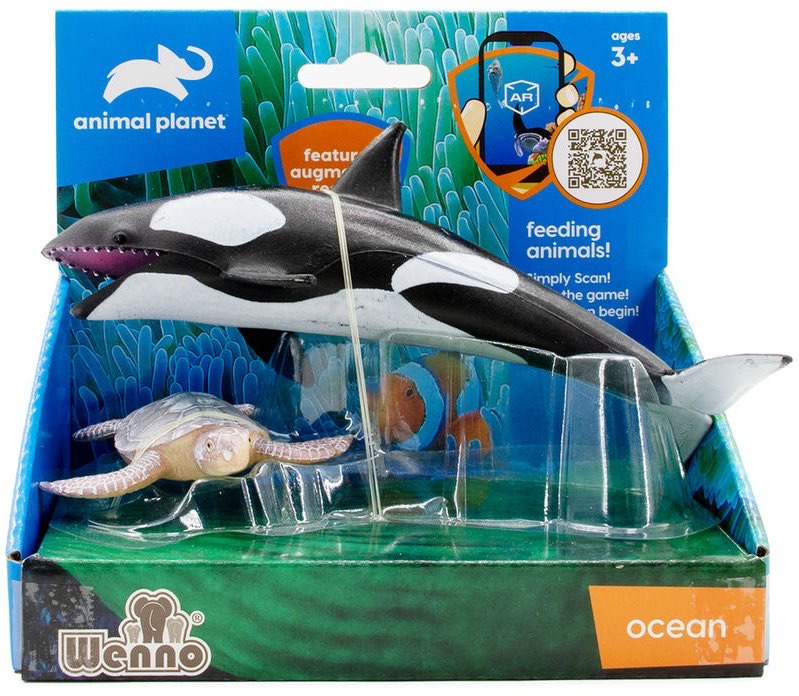 2 pcs killer whale and turtle in open touch box