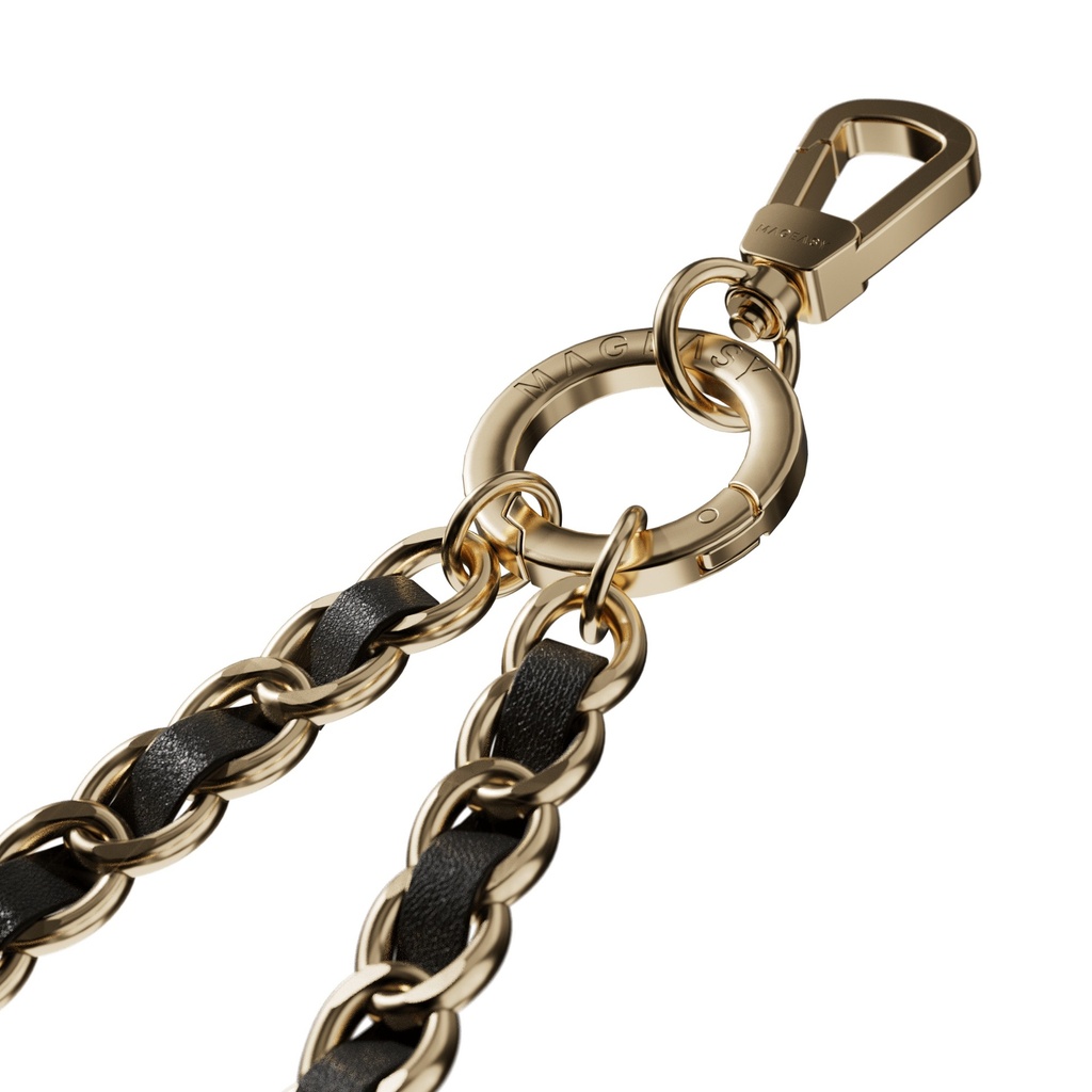 MAGEASY 9MM LEATHER CHAIN WRIST STRAP- BLACK/MATTE GOLD
