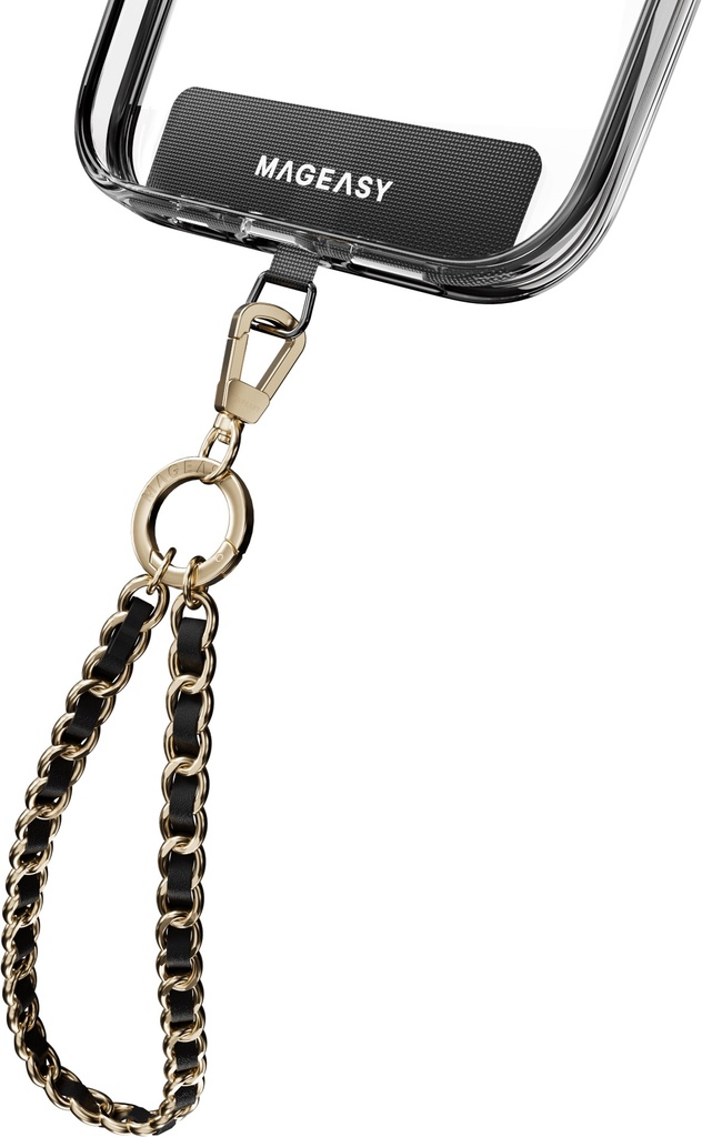 MAGEASY 9MM LEATHER CHAIN WRIST STRAP- BLACK/MATTE GOLD
