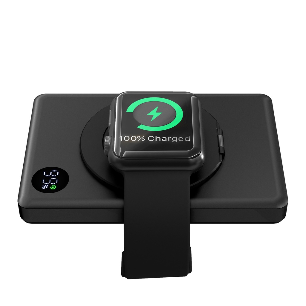 EGO MAGPOWER 4in1 10000mAh Qi2 Magsafe Powerbank ultra-thin, Watch fast Charging, OLED Display, USB-C port in& Out,-Black
