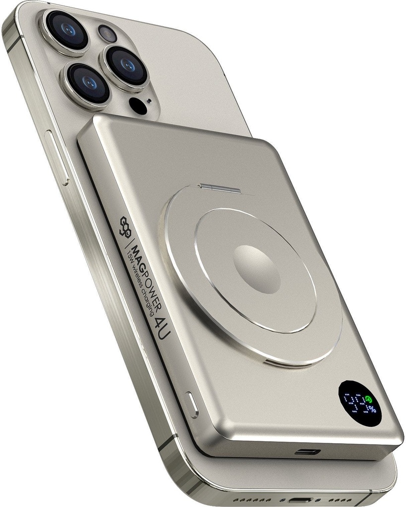 EGO MAGPOWER 4in1 10000mAh Qi2 Magsafe Powerbank ultra-thin, Watch fast Charging, OLED Display, USB-C port in & out,-Titanium