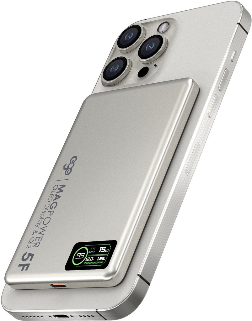 EGO MAGPOWER 3in1 Lates Gen.5 Super charging  6000mAh Qi2+ magsafe Powerbank Ultra-thin-OLED, USB-CUSB-C in & out-Titanium