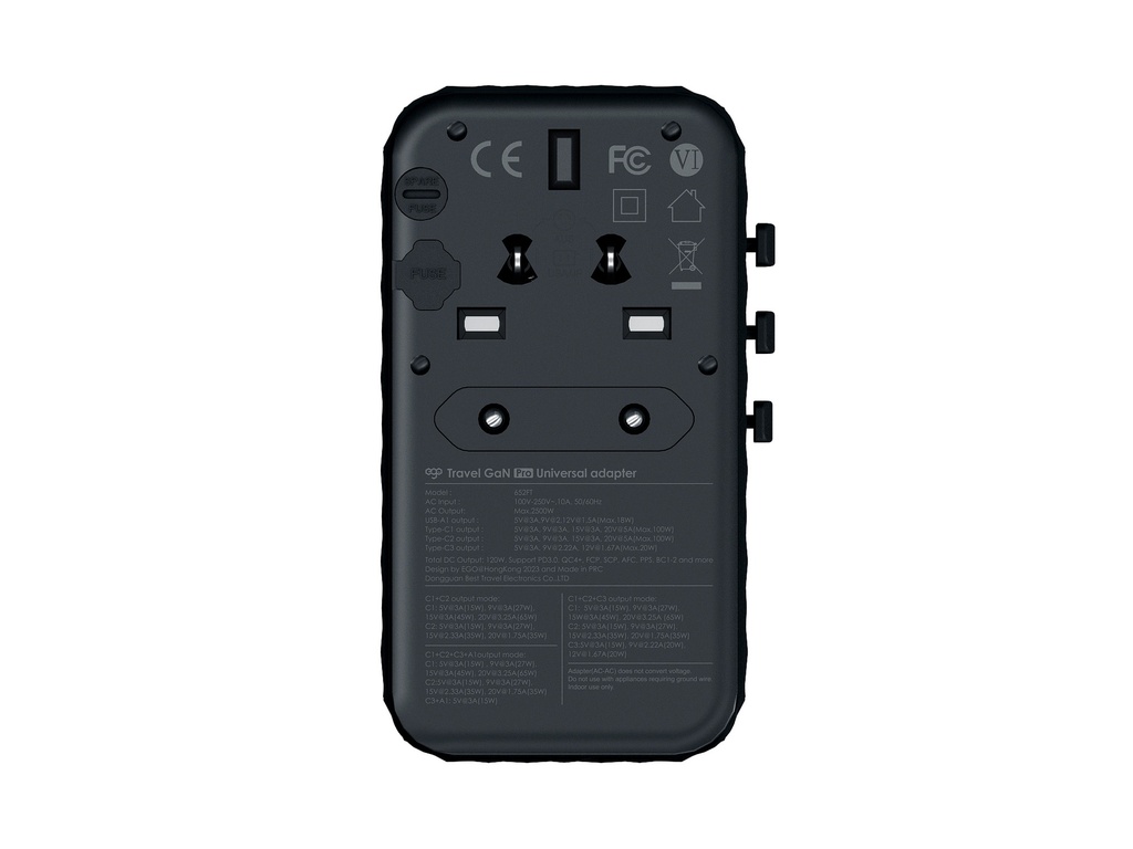EGO 120W Travel Charger Latest GaN Pro 4USB( 3 USB-C &1 USB-A) Charger- Black
