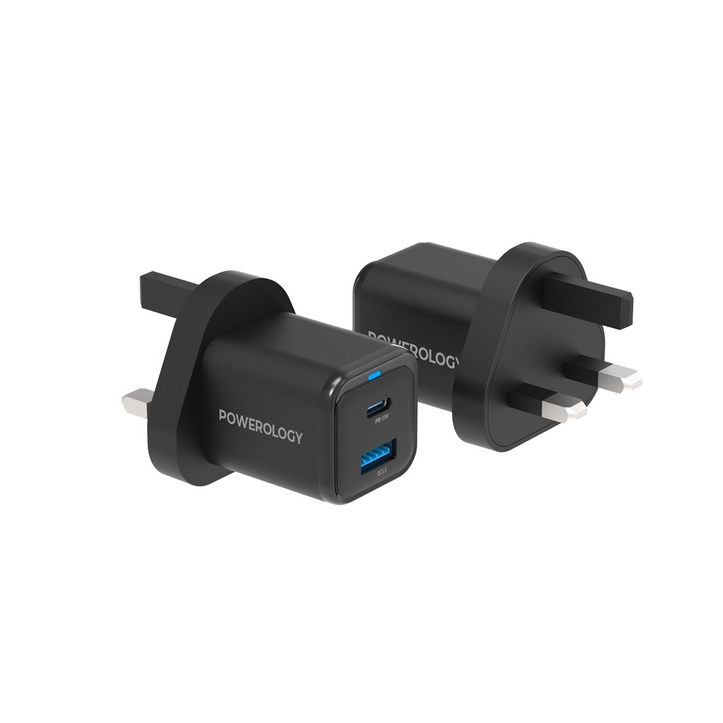 Powerology Super Compact Quick Charger With Braided USB-C To Lightning Cable 1.2m/4ft Black