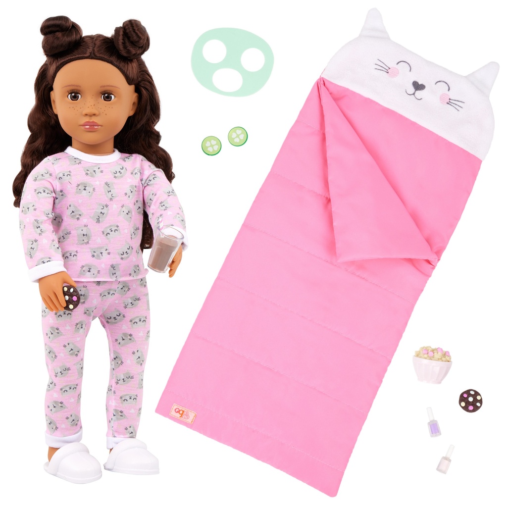 ACTIVITY SLEEPOVER DOLL W/SLEEPING BAG