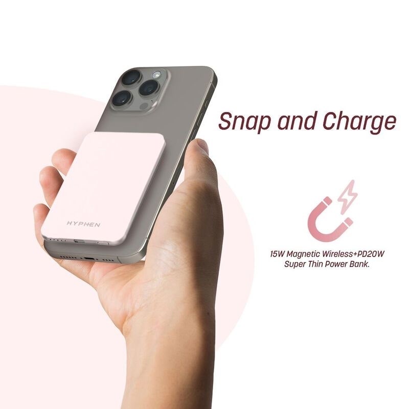 HYPHEN MOWA S5 Super Slim MagSafe Power bank 5000 mAh - Pink